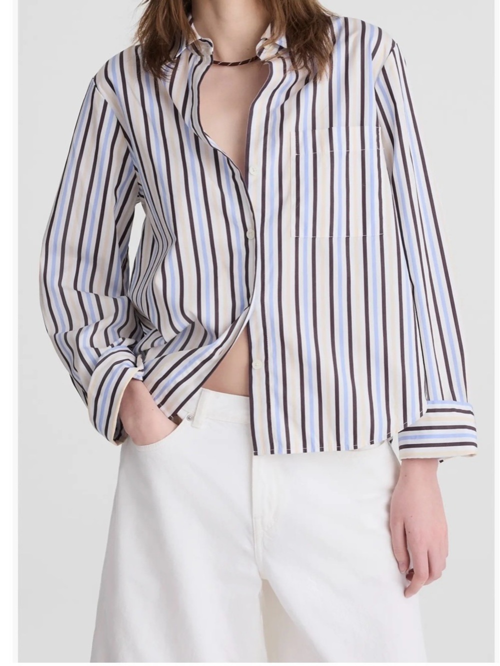 Madewell Multi-Stripe Collared Shirt in Blue, Black & Cream